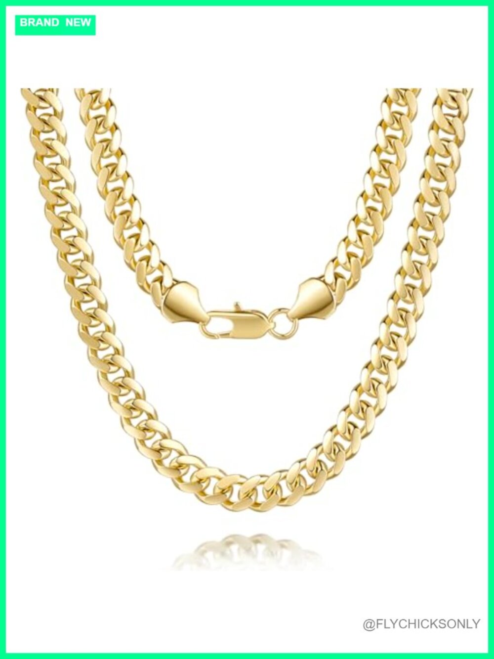 14K Gold Plated Cuban Link Chain Necklace 24 Inch Lobster Clasp Unisex